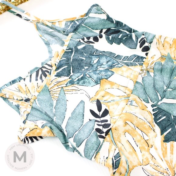 White Green Tropical Print Ruffle High Low Dress - Picture 8 of 9